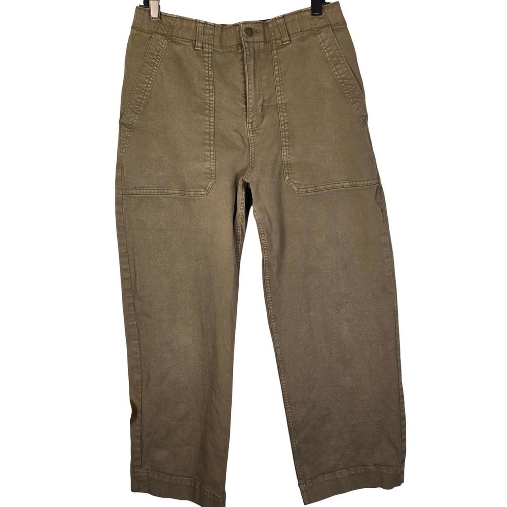 Caslon Womens Olive Green Utility Wide Leg Patch Pocket Pants Size 12